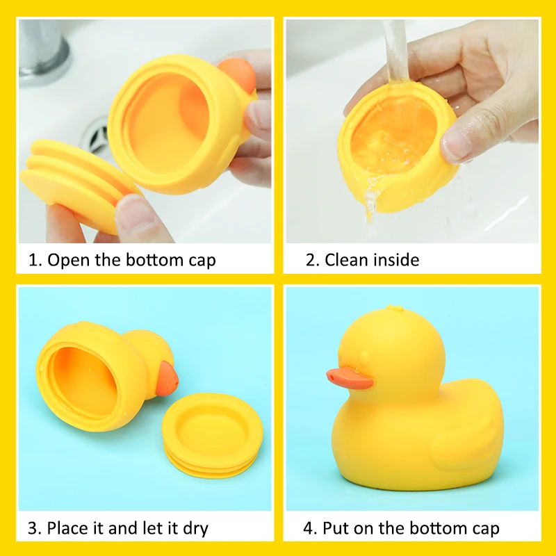 Factory Custom Toddler Water Playing Animal Duck Shape Squeezable Shower Toy Floating Cognitive Silicone Baby Bath Toys For Kid