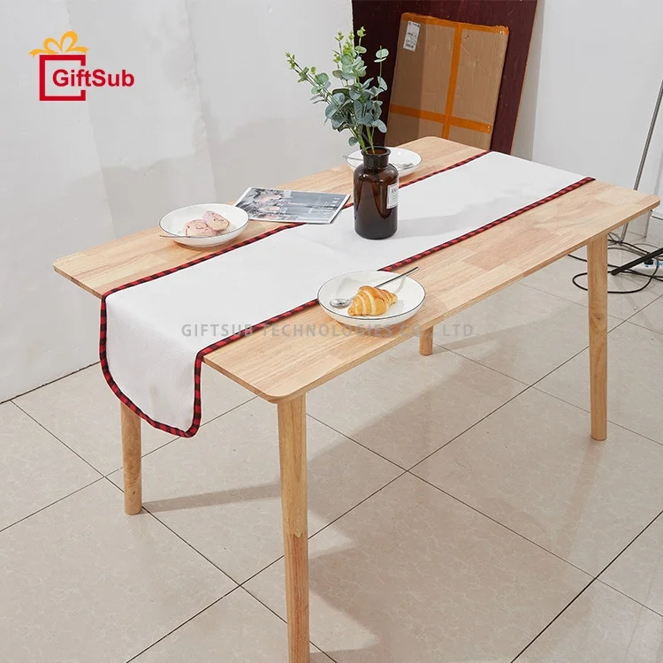 Wholesale Sublimated Nordic Flower Table Runner Cloth Plaid Cotton Linen Round Corner Table Runners for Christmas Wedding Decor