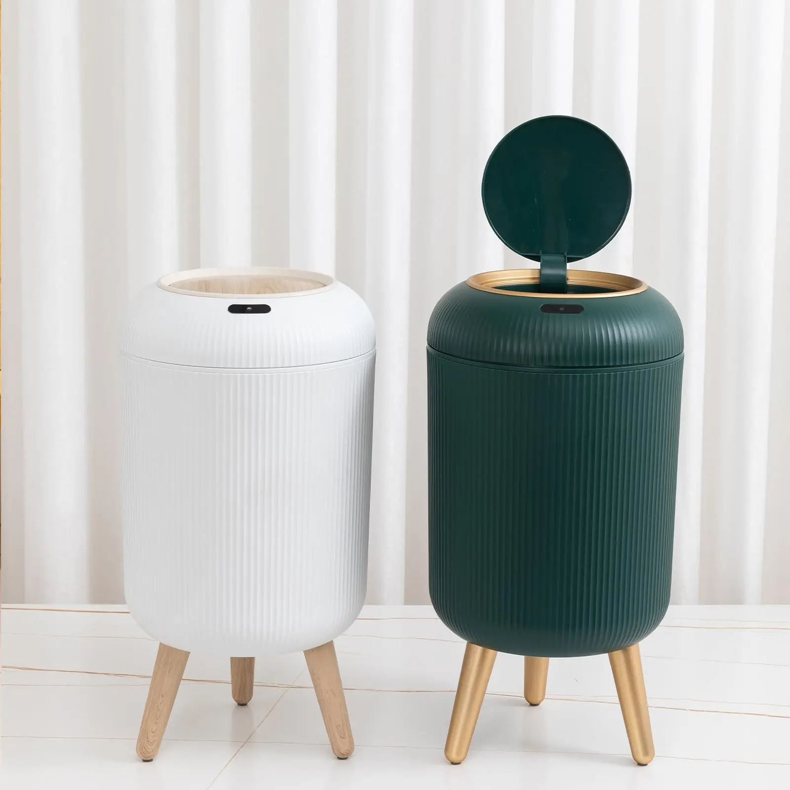 Chinese wind round intelligent sensing household large capacity trash can with legs