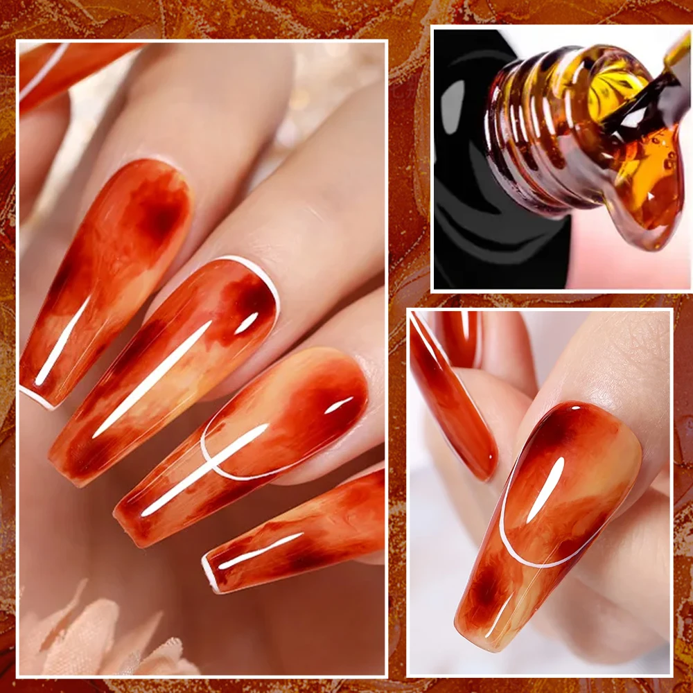 ZRKGEL Jelly Crystal Gel Translucent Tortoise Shell Nails Wine Burgundy Red Coral Caramel Orange Amber Brown uv gel set