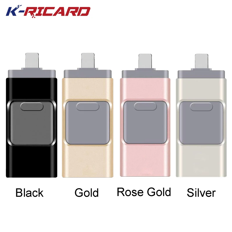 K-ricard 4 in 1 USB-C Flash Drive 512GB 256GB Push-pull Pendrive 128GB 64GB 32GB OTG USB2.0 Stick For Iphone