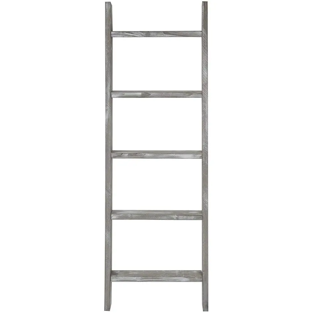 
Leaning Rustic Gray with White Wood Ladder-Style Blanket Rack 