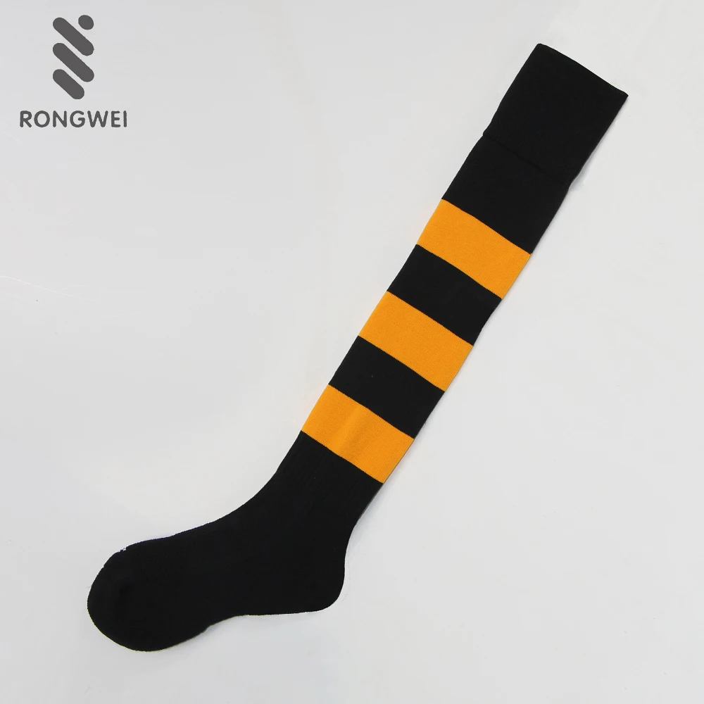 Custom men tube knee high turnover yellow stripe soccer socks