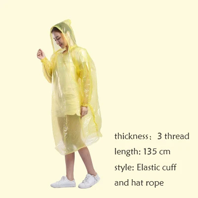Cheap price disposable rain coat with hat rope and elastic cuff wind proof waterproof custom adult poncho
