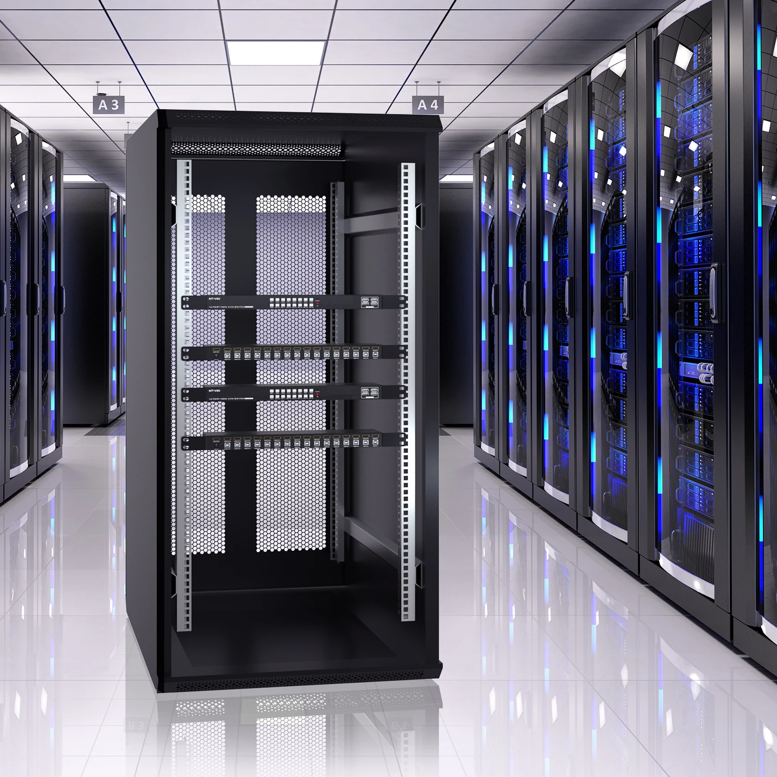 16 Port KVM switch HDMI 4K 30Hz, MT-VIKI Rack KVM Console 16x1 Switcher 16 in 1 out + 16-Pack Cables