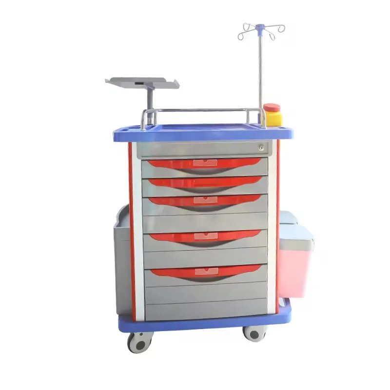 High quality Medical hospital furniture medical trolley for hospital usage medicine trolley cart Abs Emergency Trolley