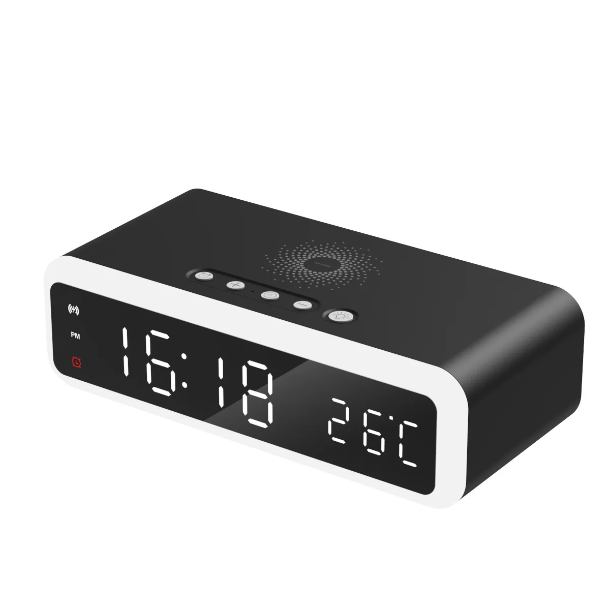 New multifunctional 15W wireless fast charging time temperature display alarm clock adjustable night light wireless charger