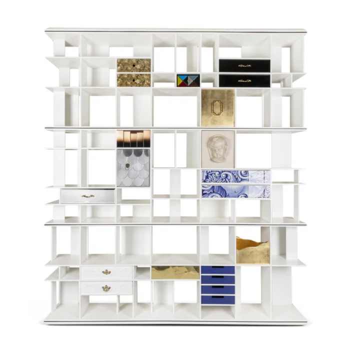 Italian high-end bookcase modular metal wood wine rack elegant creative wall display shelf