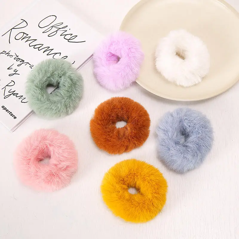 NEW Autumn Winter Girls Hair Accessories Plush Scrunchies Elastic Hair Bands Furry Warm Soft Hair Scrunchies