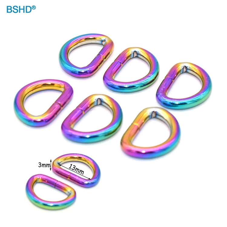 Rainbow Color 13mm Zinc Alloy Metal bag Hardware Accessories D Shape Ring Buckle For Bags Belt Leather Handbag With Custom Logo