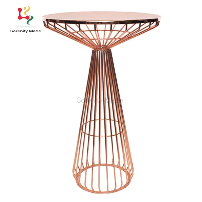Galvanized iron wire gold dry cocktail bar height tables for event use