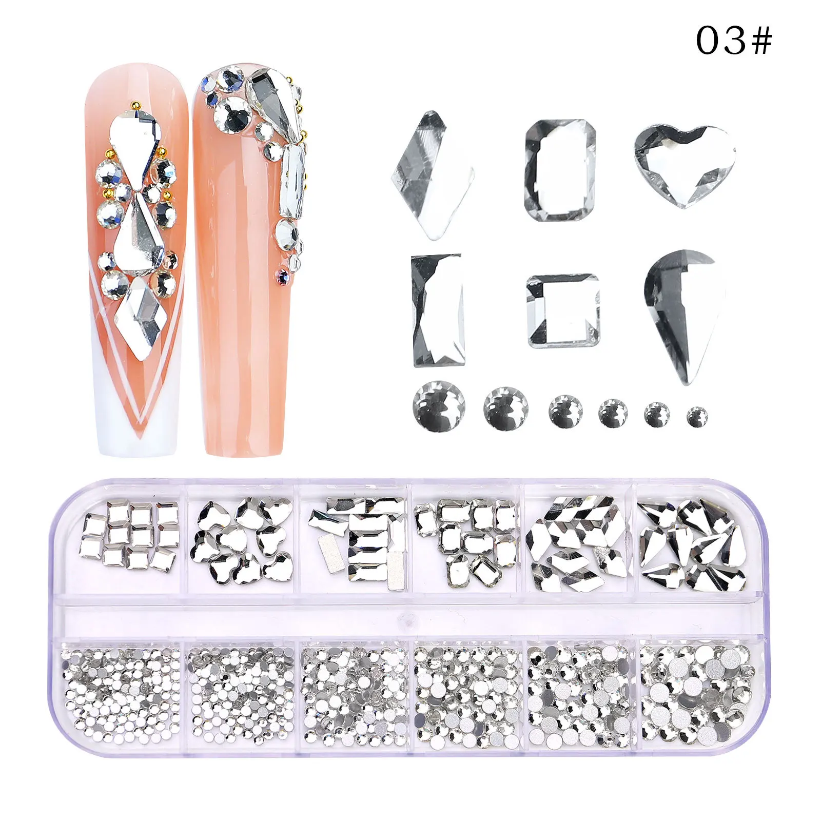 Foretrend 12 Grid Best Seller Nail Stone Nail Rhinestones Crystal AB kit Multi Shape Glass Diamonds Nails Art Rhinestone