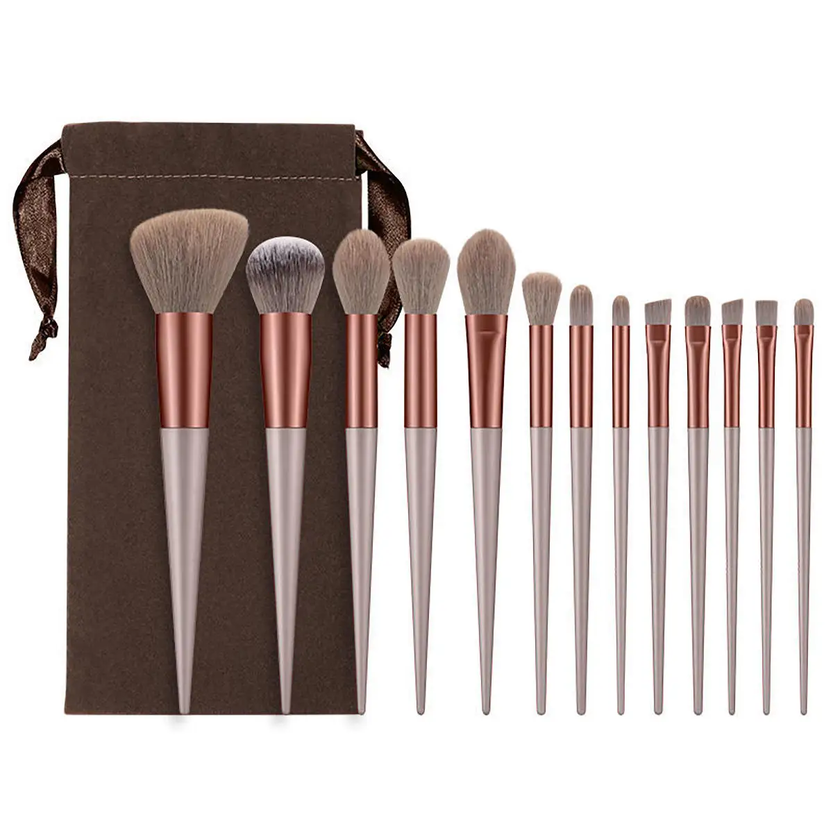 LOW MOQ Custom LOGO 13pcs Professional Make up Brushes Set Green Eyebrow Brush Face Powder Blush Makeup Brush With Storage Bag