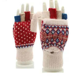Winter Knitting Half Finger Gloves  Cheap Jacquard Thick Gloves Winter Warm Unisex Wool Knitted Gloves