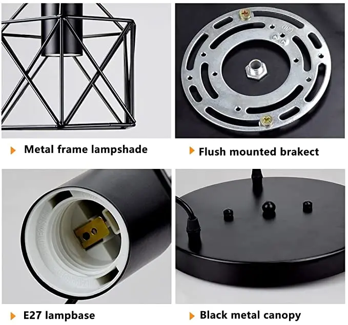 Retro Vintage Mid Century Home Black Rustic Led Chandeliers Lamp Round Indoor Hanging Ceiling Light Pedant Light Fixture