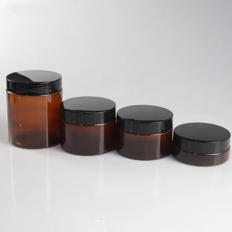67mm neck 30g-250g Amber Wide-Mouth Cosmetics Skincare Containers Plastic PET Jar With Black Lid 8oz 5oz Shampoo Pot Packaging