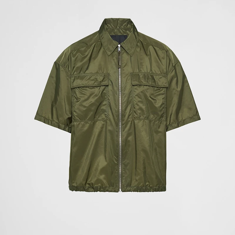 Button Down up Collar Cropped Zip Cargo Shirts Fashion Oem Drop Shoulder Chest Pocket Short Sleeve Casual Custom Summer for Men