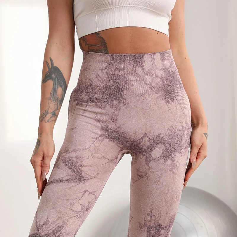 Hot Sale Woman Scrunch Booty Tie Dye Recycled Sustainable Yoga Pants Push Up Sportswear Fitness Tight Workout Marble Leggings
