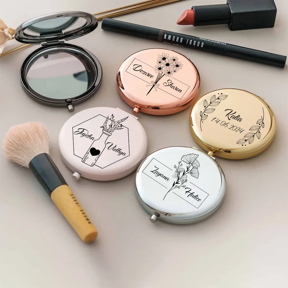 Metal Rose Gold Round Double Makeup Compact Mirror Custom Logo For Hand Held Mini Pocket Mirror