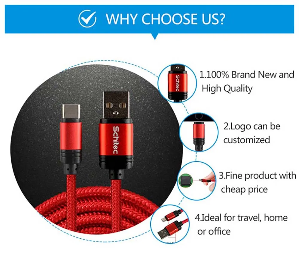 
Wholesale power cord nylon braided aluminum alloy usb cable mobile phone fast charging usb data cable type C 