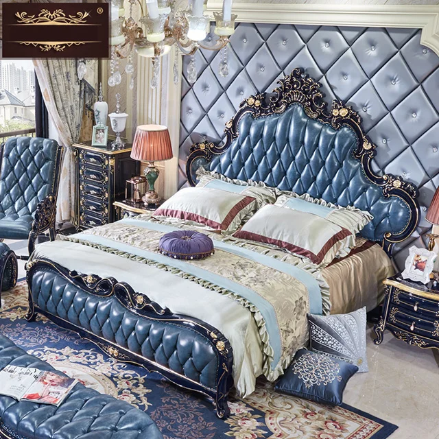 antique Classic Luxury bed high Quality Bedroom Furniture Set Wooden Gold royal Color King Size Bed European style Solid Wood