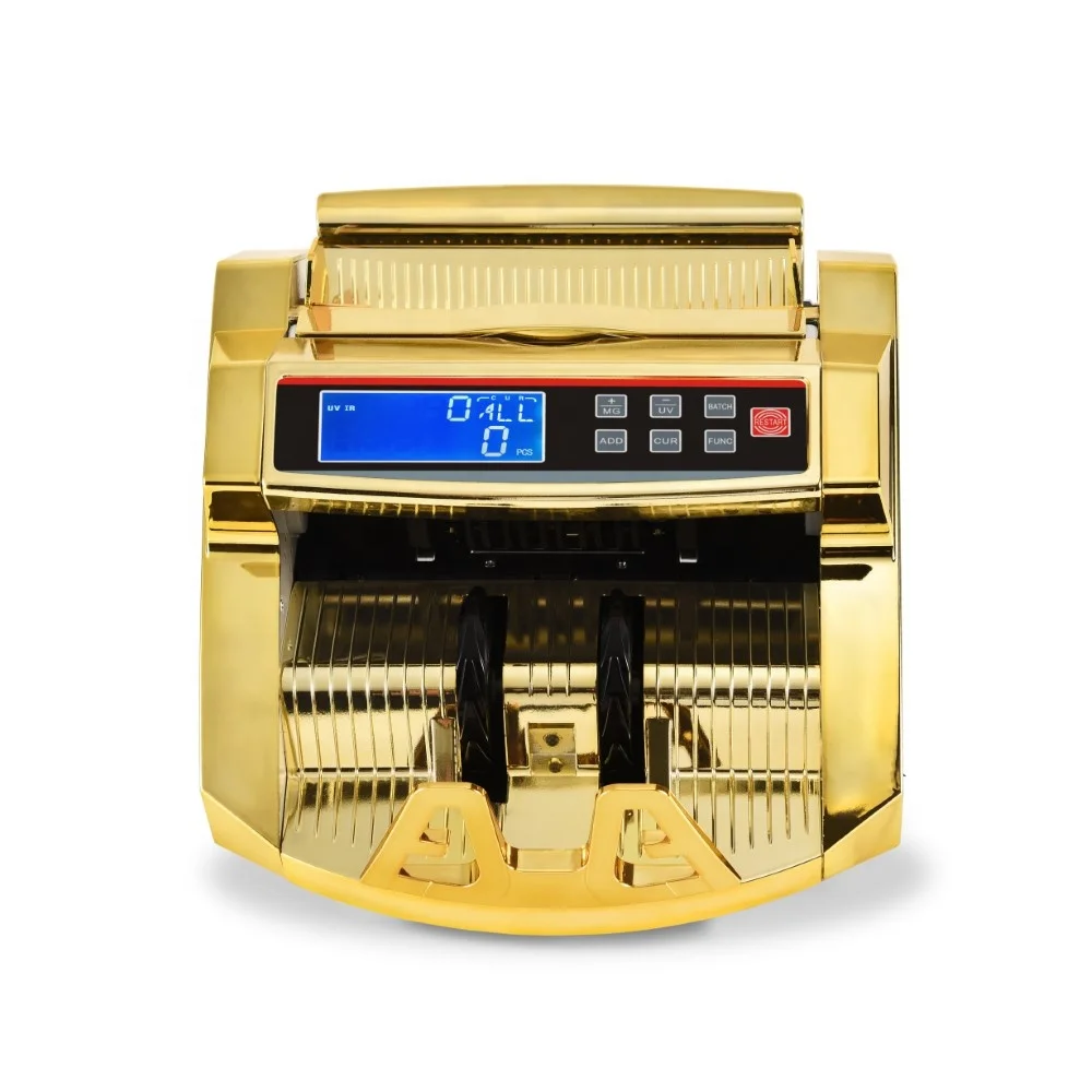 0288G Gold Plated LCD Display Multi-currencies Cash Banknote Bill Counter Customizable Logo USD/EUR/CAD/TRY/Etc. Money Detector