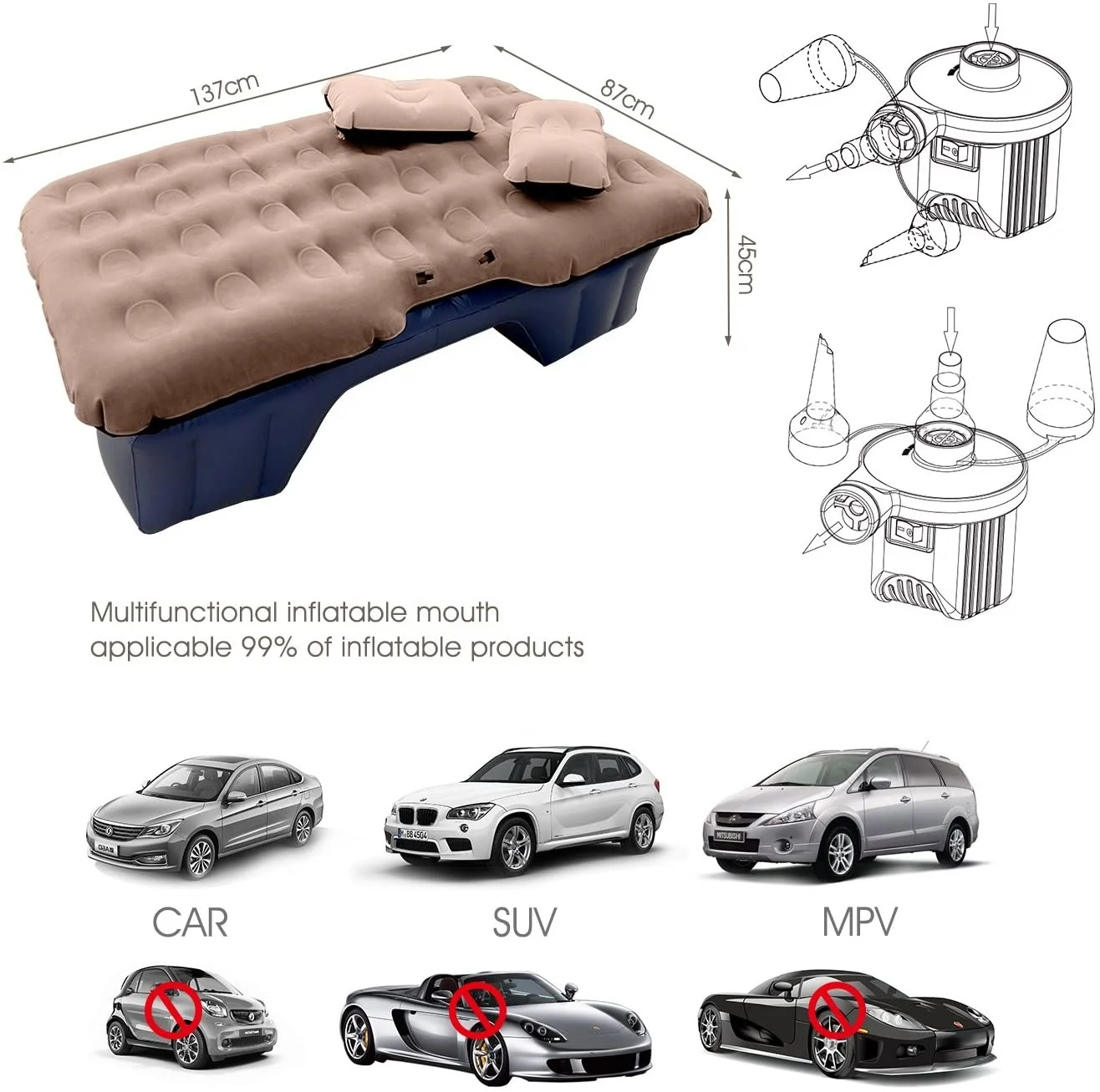 NPOT Car Air Mattress Backseat Inflatable Car Mattress Portable Travel Camping Mattress Sleep Bed for Truck Road Trip