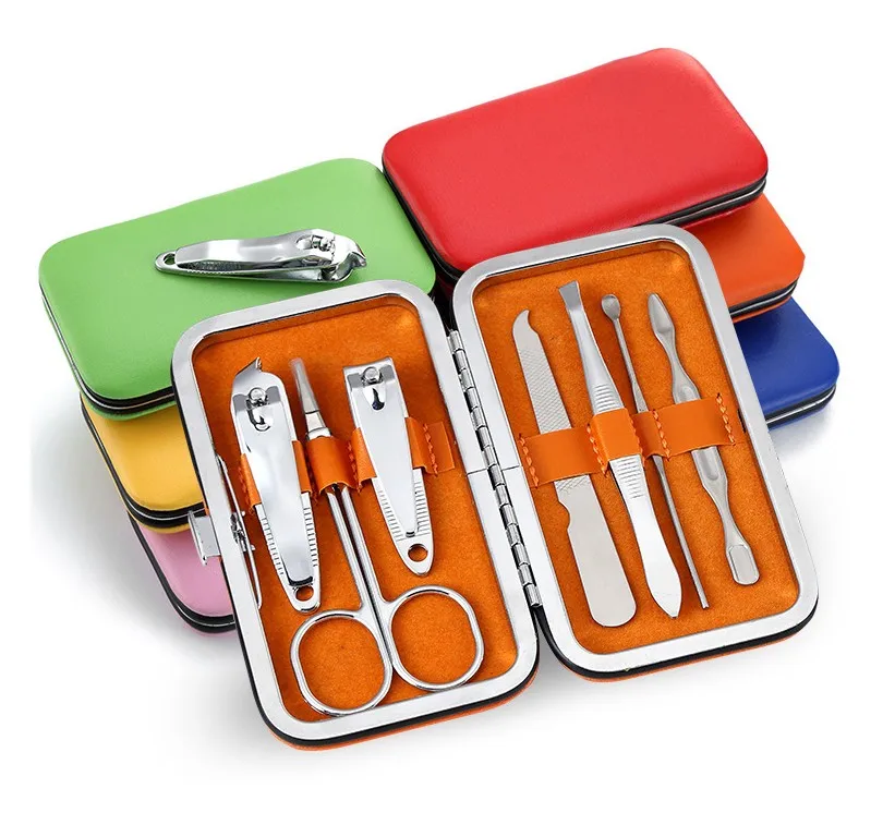 Оптовая продажа; Низкая цена; Набор маникюрных инструментов маникюрные ножницы с 7 шт. аксессуары для лака для ногтей, педикюрные наборы