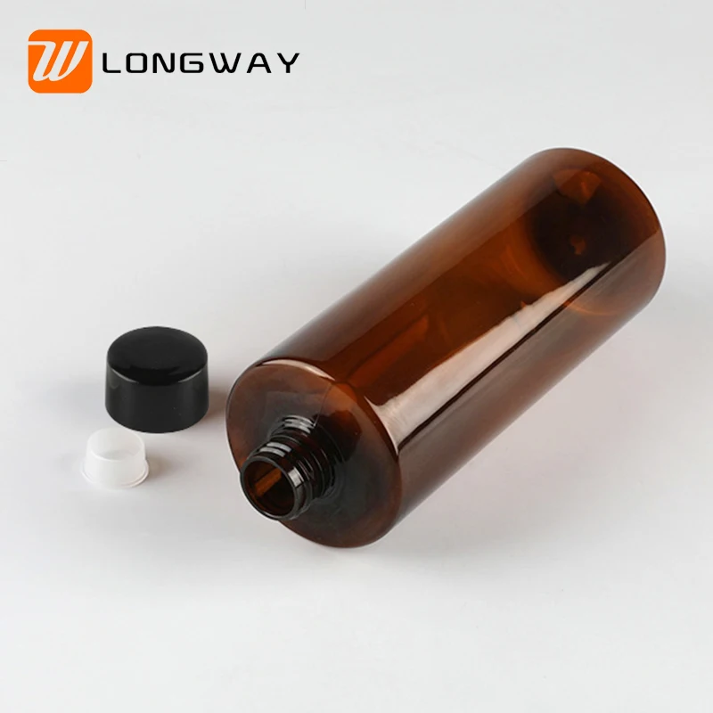 Wholesale PET 16 oz plastic flat toner flip top bottle with black cap 500ml 16oz for bath shower gel cosmetic packaging