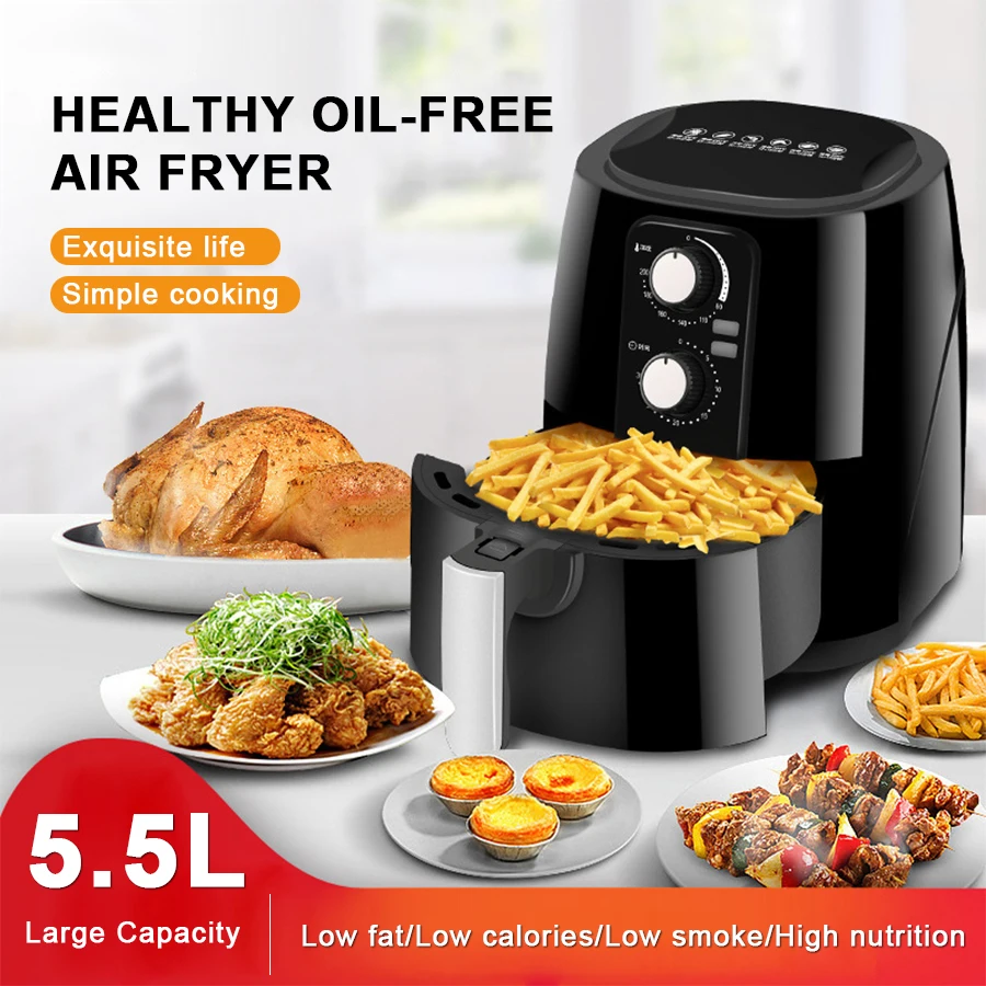 5.5L Capacity Household Kitchen Smokeless Mechanical Manuel Hot Air Fryer