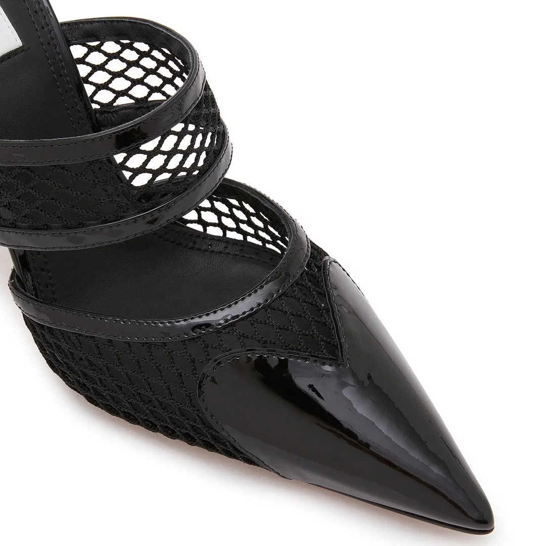 Factory customized mesh patent leather love shape loafer heel slippers closed mouth open heel pointed summer high heels sandals
