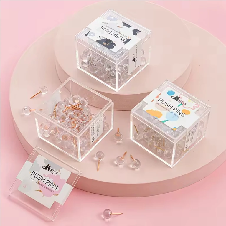 High Quality Push Pins Binder Clip Student Stationery Set Metal Customized Box Logo Packing School Office Round Head Nails