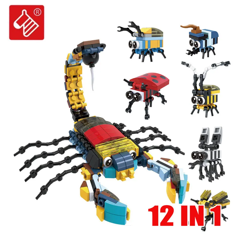 Heywin animal plastic building block toys for kids scorpion 12 in 1 DIY mini bricks set zoo park toys (9004)
