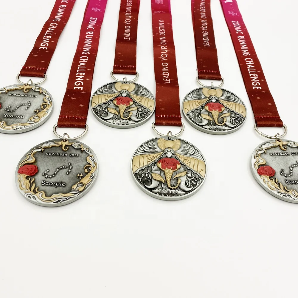 
Medal Factory Antique Silver and Satin Gold Plated Custom Made Metal Sports 3D Award Medals with Strip 