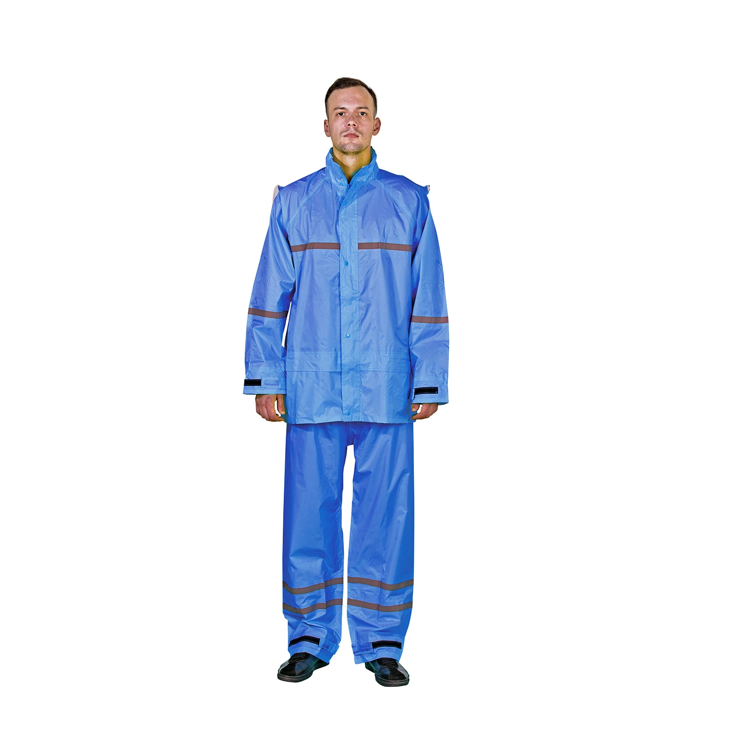 R015-B Rain suit rain wear rain coat hooded with reflective tape Rubberized Polyester PVC