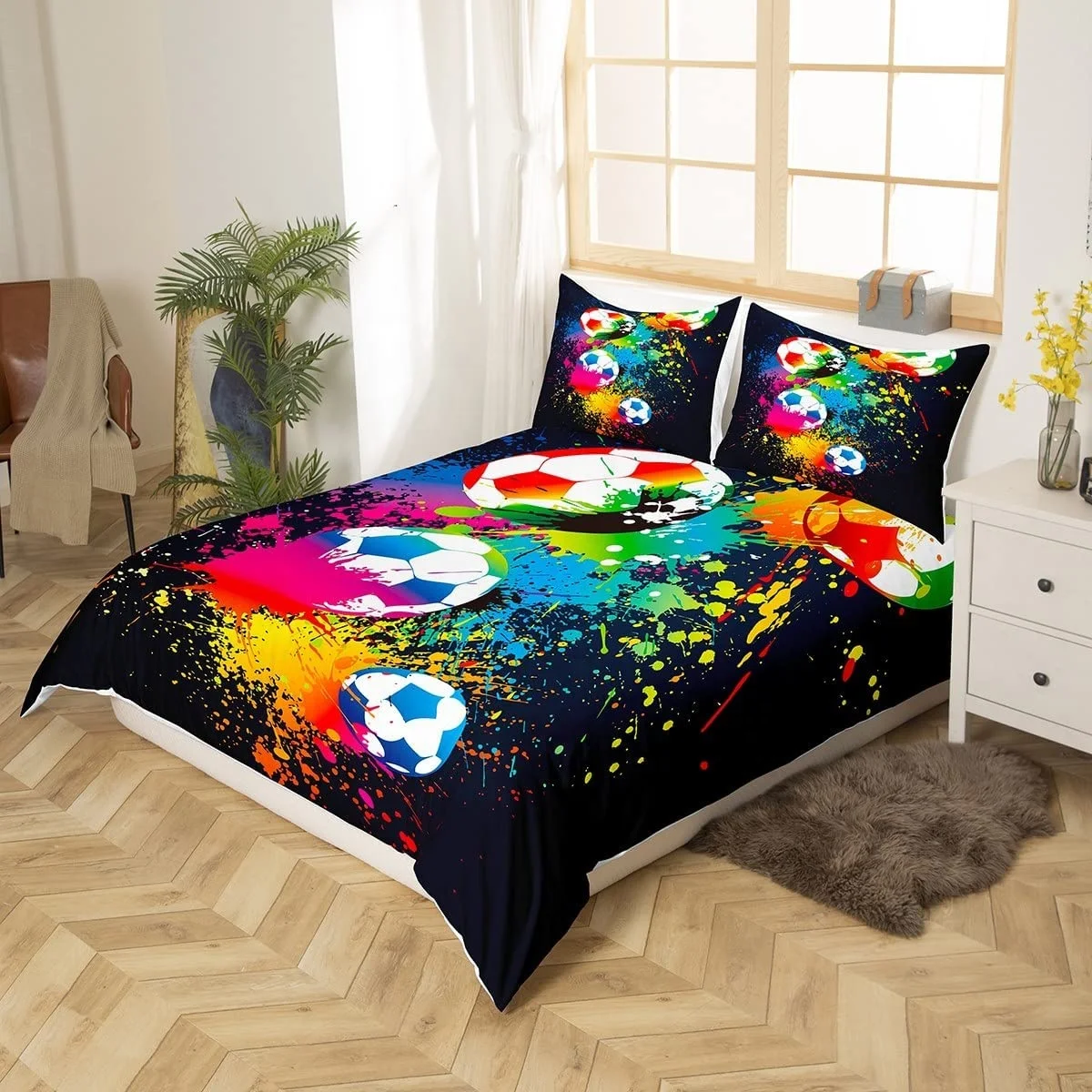 Sport Bedding Set for Girls Boys Children Kids Football Comforter Cover Sports Theme Games Duvet Cover Set