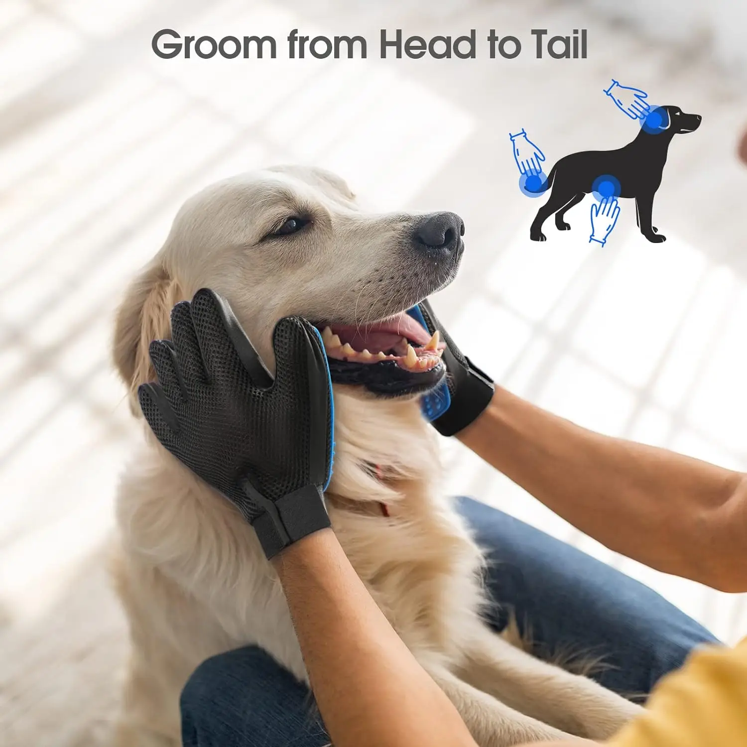 Pet Hair Remover Glove - Gentle Pet Grooming Glove Brush - Deshedding Glove - Massage Mitt