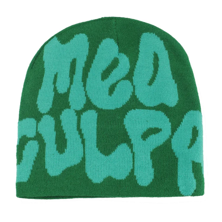 Over print skully custom beanies manufacturer with jacquard logo