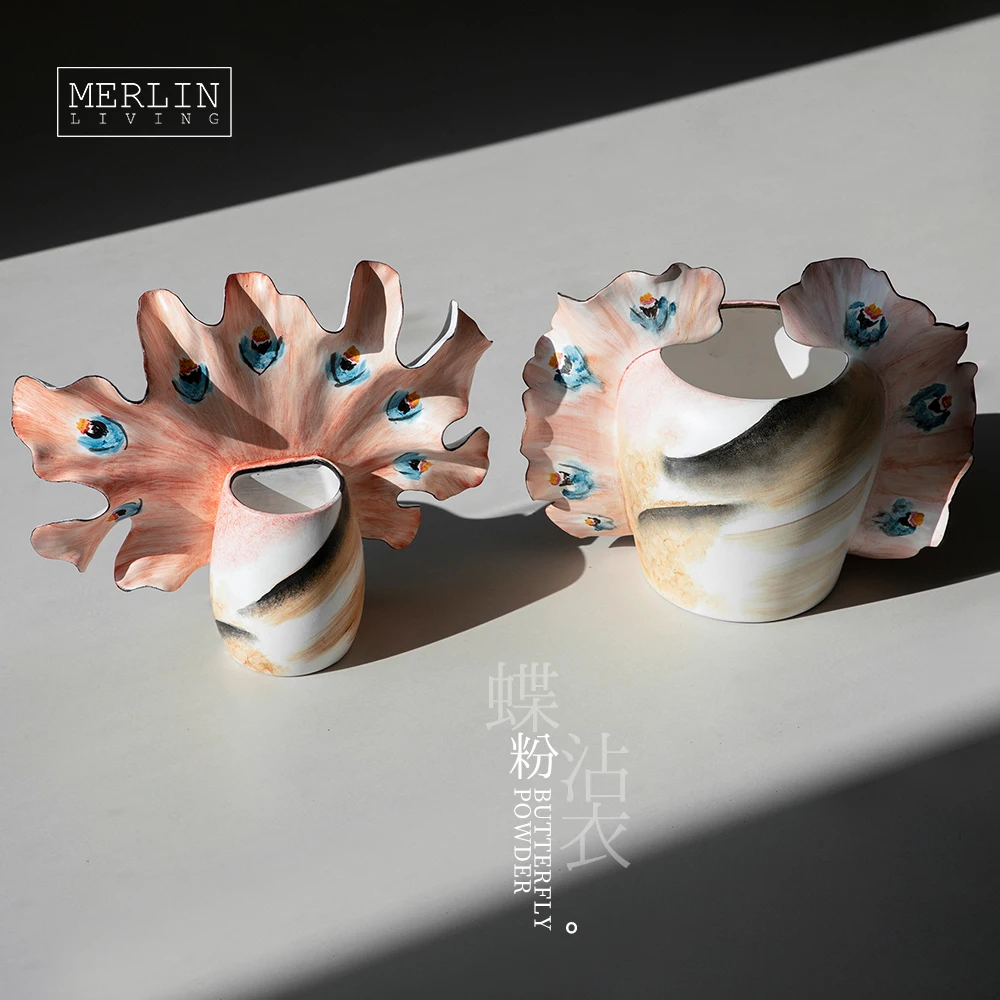 Merlin Living Hand Painting vase butterfly wedding vase ceramic home decor Chaozhou Ceramic Factory Manufacturing