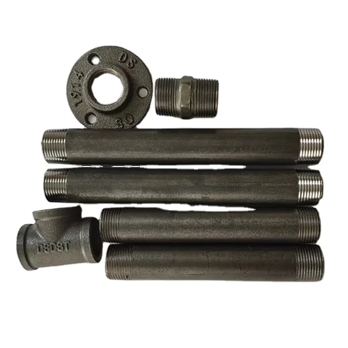 Pipe Nipple Black Coated Carbon Steel Pipe Fittings Male Threading Pipe Connector for Home Furniture