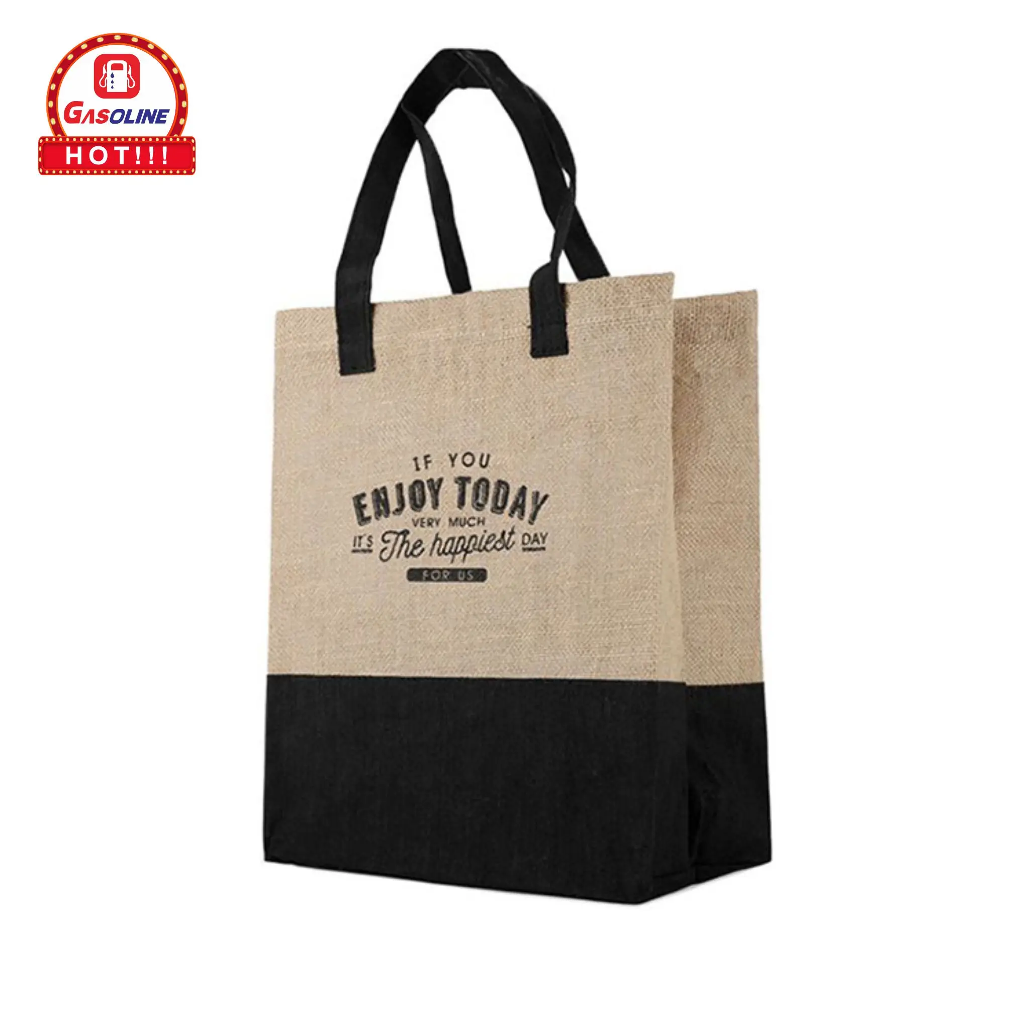 Eco friendly customised Reusable inner laminated womens linen cotton burlap beach tote bag natural jute bag tote