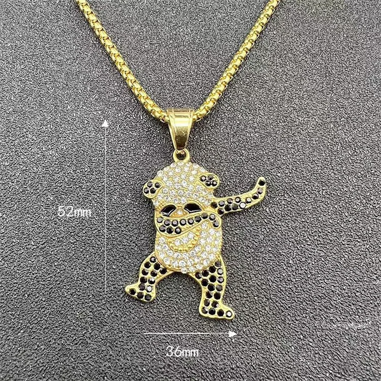 Fine fashion jewelry hip hops street dance pendant stainless steel animal panda diamond pendant necklace