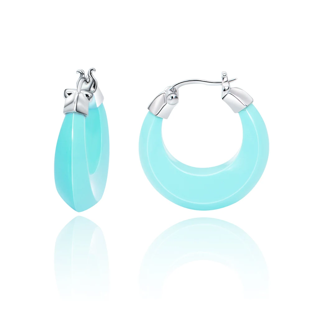 ChinChin Vintage Luxury Square Designer Earrings Shell Fashion Hoop Brass 18k Gold Plated Turquoise Hoop Earrings