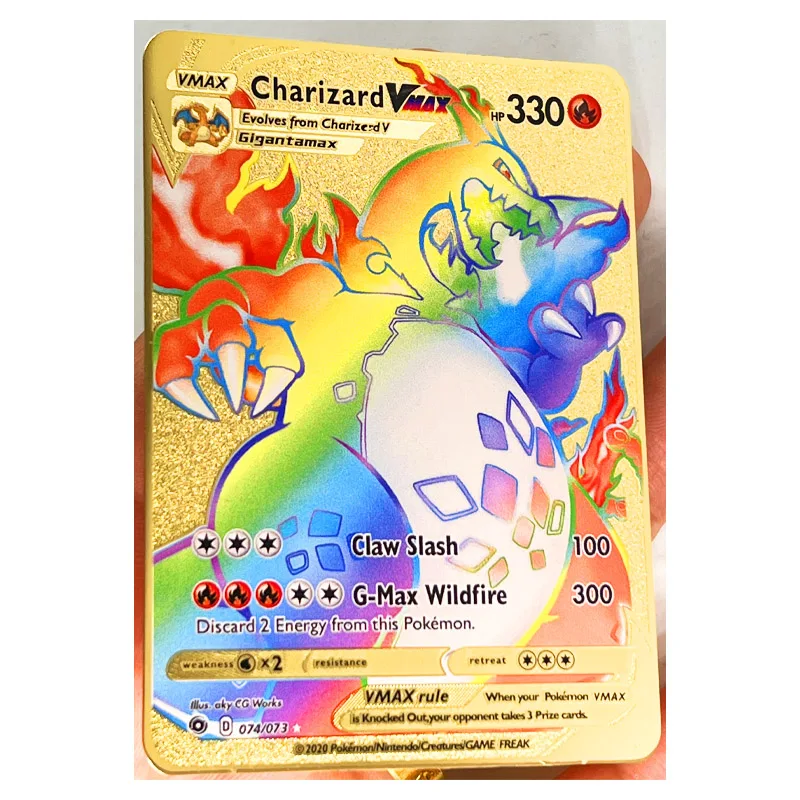 TCXW Высококачественная игровая печать Charizard VMAX, Blastoise, Venusaur Gold Metal Poke mon Cards 1-е издание новых торговых игровых карт
