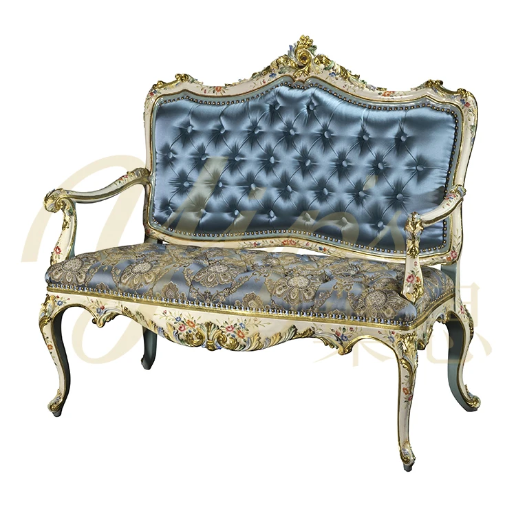 Yips LD-1508-1326 French Rose Series Resin Carving Handpainted Rose Pattern Livingroom Classical 2 Seater Sofa Love Seat