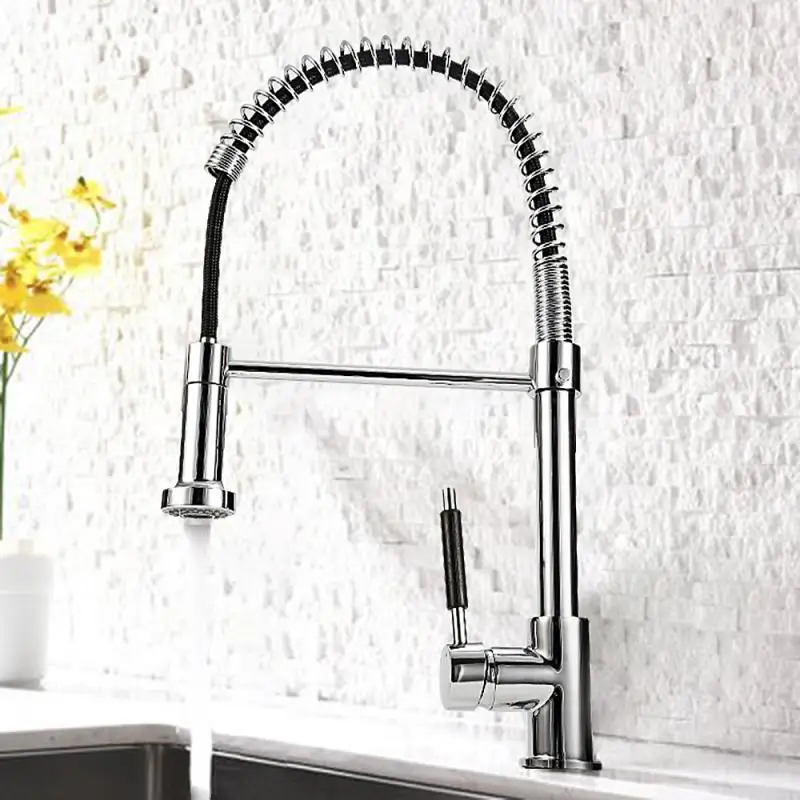 360 Degree Rotatable Kitchen Fan Faucet Sprayer Kichen Faucet Single Handle Hot Cold Water Graphic Design Pull Down Brass Body