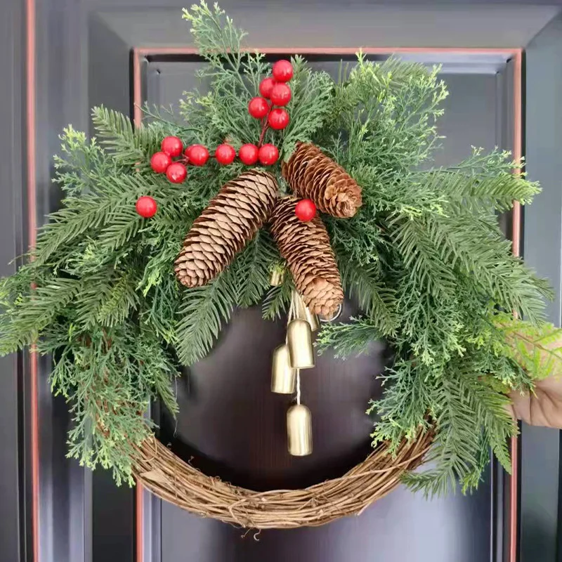 Christmas Wreath Artificial Pinecone Red Berry Garland Hanging Ornaments Front Door Wall Decorations Xmas Tree Wreath