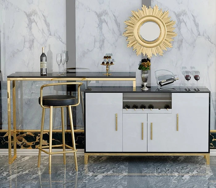 Роскошный барный шкаф из нержавеющей стали в гонконгском стиле, барный стол, барный стул, комплект комбинированной мебели для гостиной