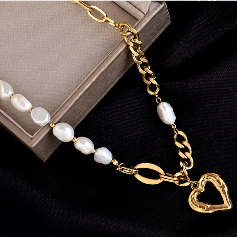 Wholesale New Non Tarnish Stainless Steel 18k Gold Plated Pearl Heart Pendant Jewelry Women Necklace