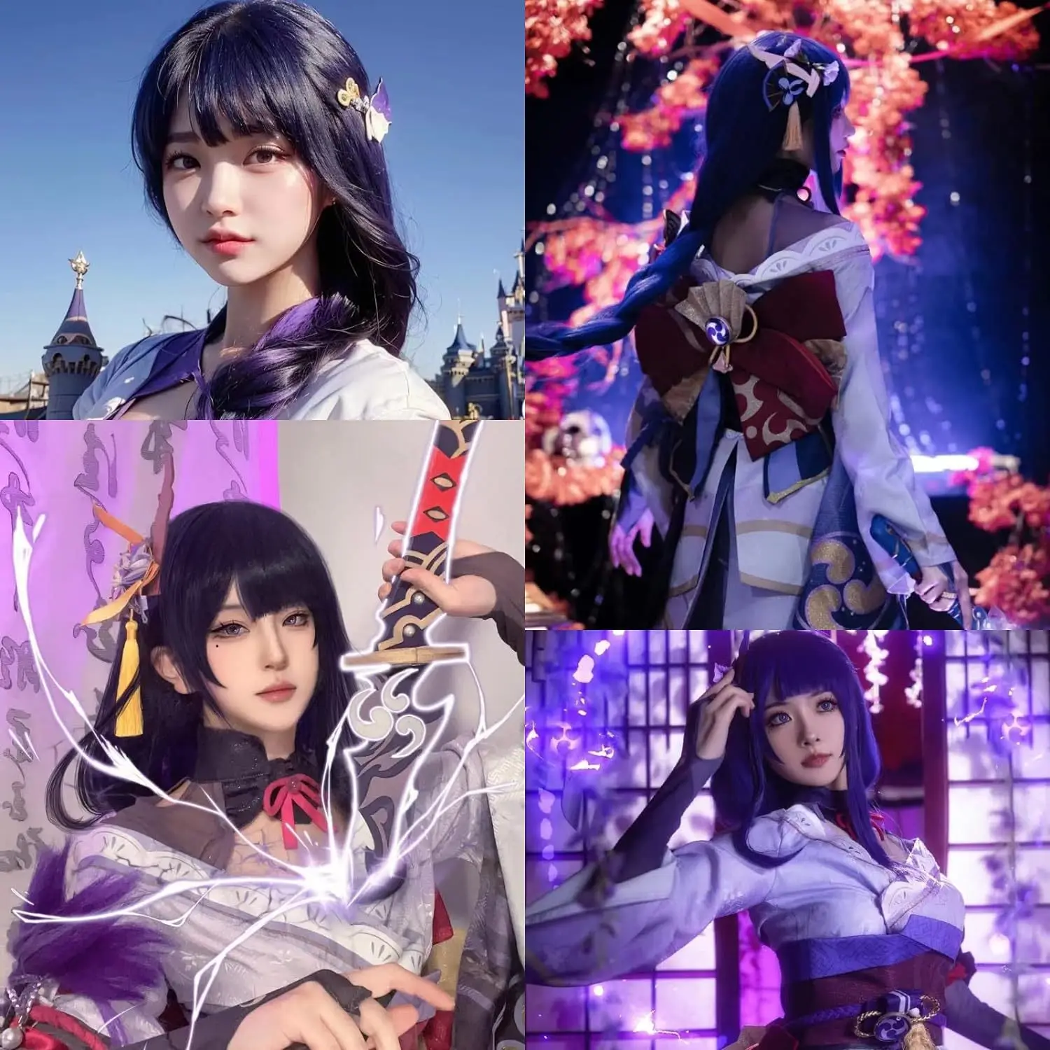 Genshin Anime Wig 90cm Cosplay Long Straight Blue Purple Mixed Raiden Shogun Baal Wig Synthetic Halloween Party Hair Extensions